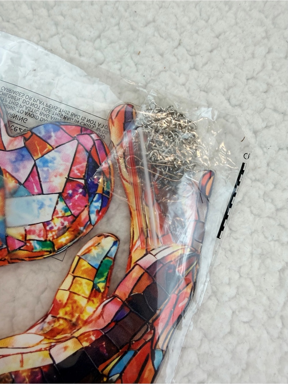 Multicolor Mosaic / Faux Stained Glass Heart and Hands Hanging Wall Art, OS - Picture 5 of 10